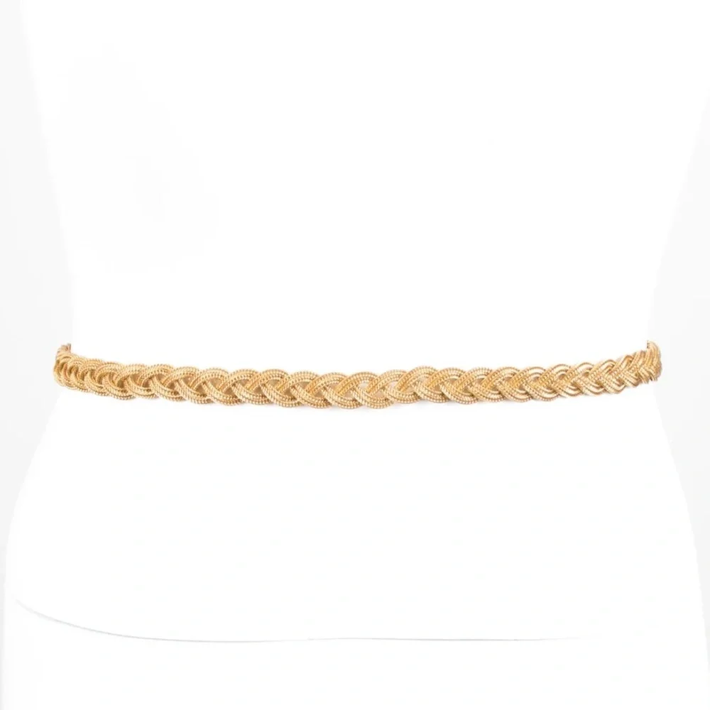 Authentic CHANEL vintage black leather chain belt 80cm